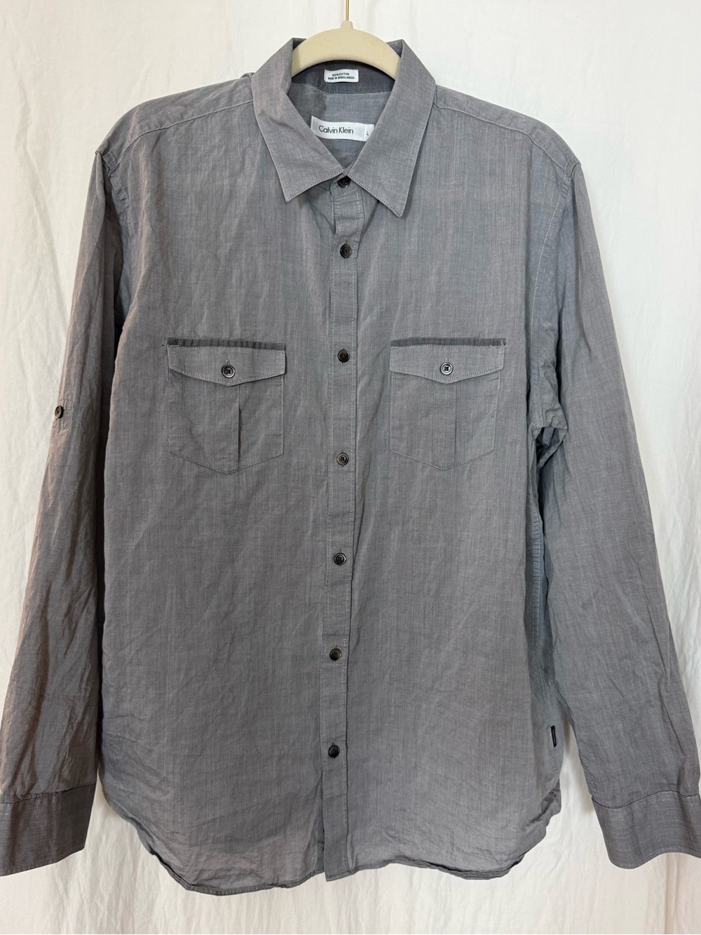 Calvin Klein Men's Light Gray Button-Front Casual Shirt